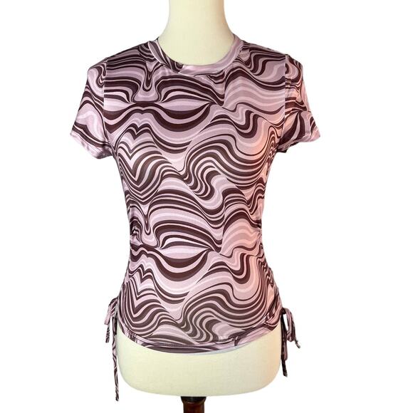 Teen Girl's  Marble Print Drawstring Side Ruched Tee Shirt - Picture 4 of 4